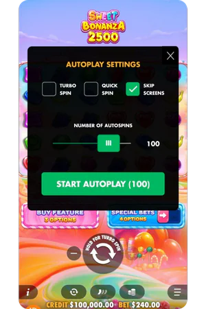 Sweet Bonanza 2500 autoplay settings configuration